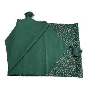 Christmas Table Runner Candy Cane Holly Print Tassels Reversible 70 In